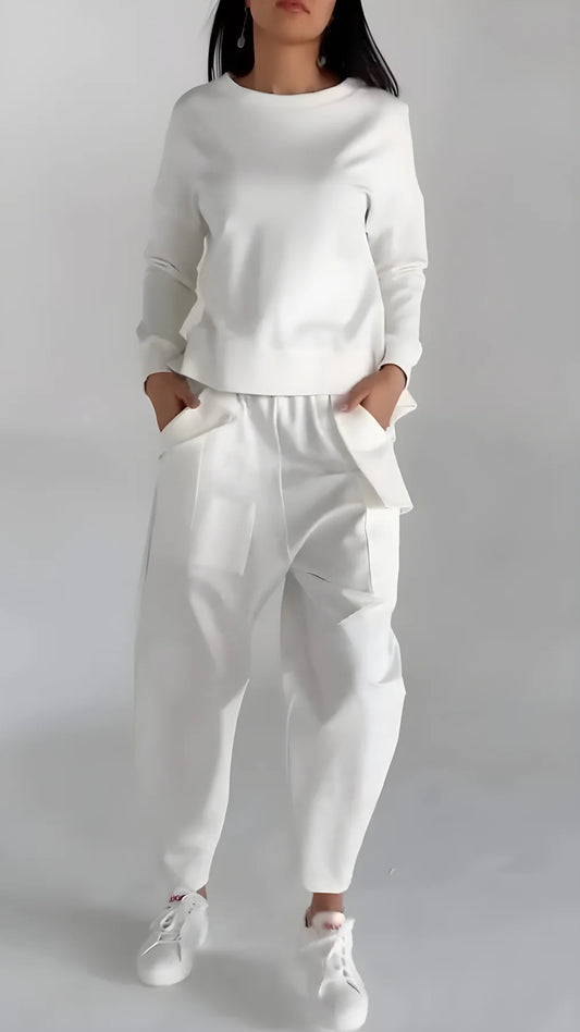 Women's Casual Long-Sleeved Pullover and Wide-Leg Pants Set