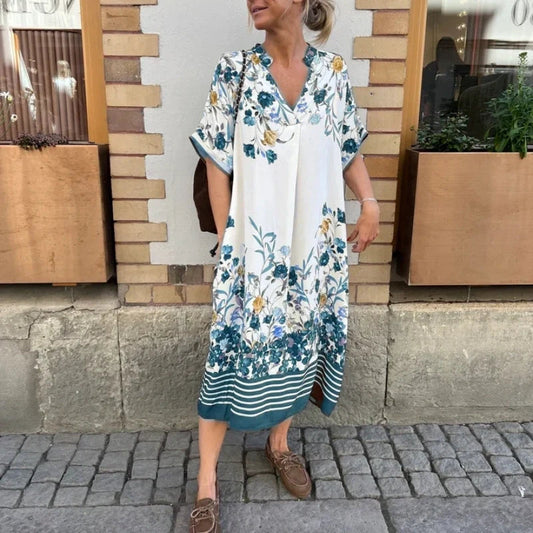 Women’s Floral Print Casual Loose Midi Dress - MYSTERYBOXS