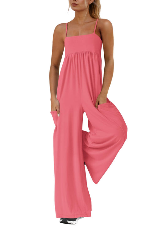 2025 New Women's Loose Fit Spaghetti Strap Wide Leg Jumpsuit with Pockets(buy 2 free shipping)