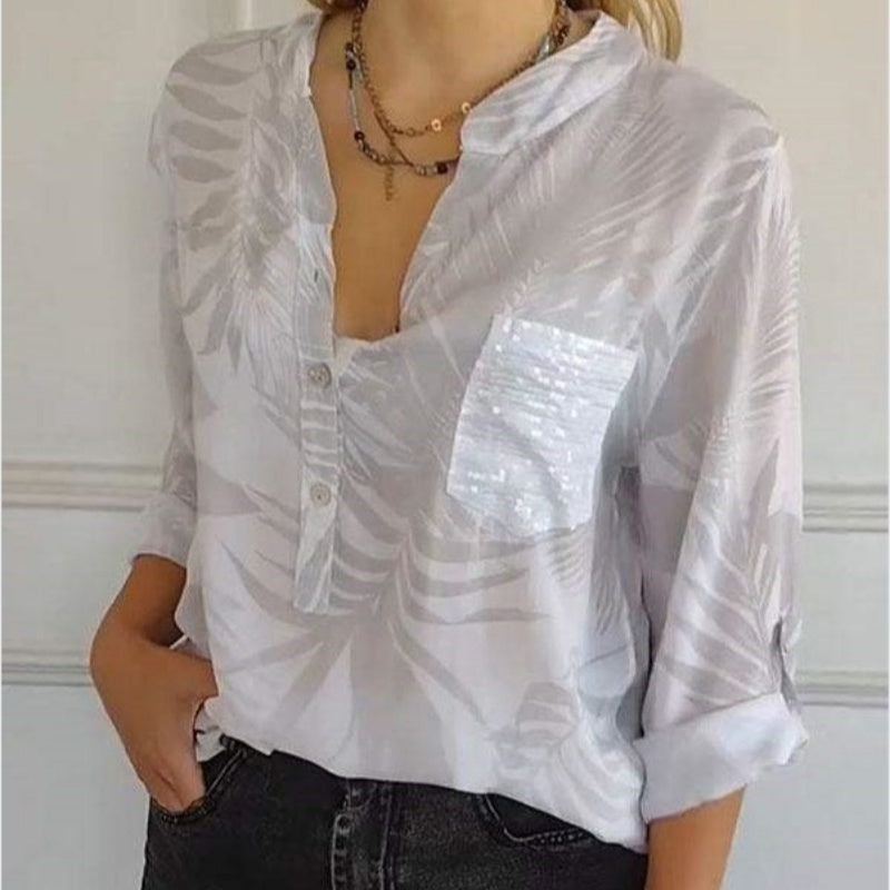 Fashionable women's printed V-neck top