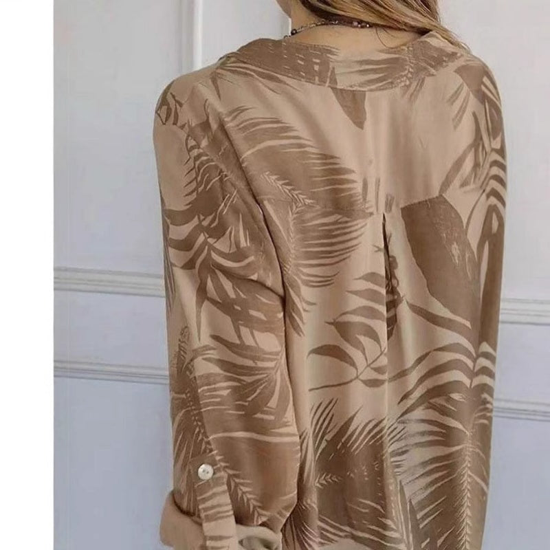 Fashionable women's printed V-neck top