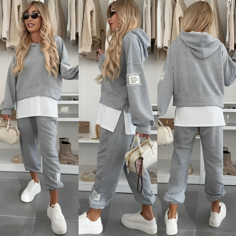 Women's Hooded Patchwork Casual Sweatshirt Set