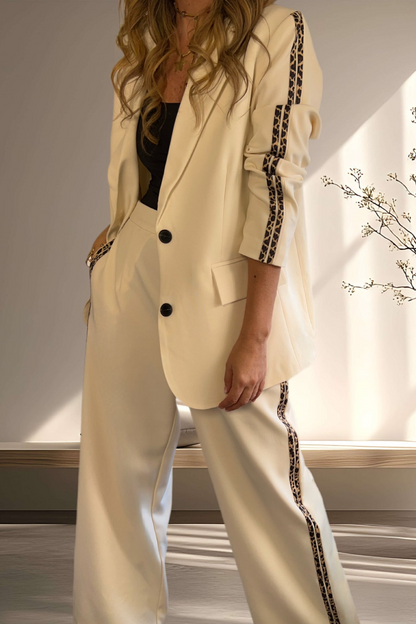 Ladies Lapel Splicing Print Vertical Pattern Temperament Commuting Suit - MYSTERYBOXS