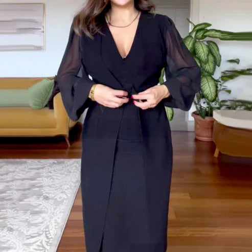 Elegant Ladies Lace Long Sleeve V Neck Dress
