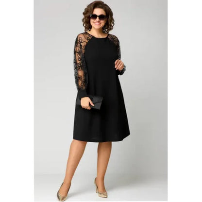 Lace Patchwork Dress with Long Sleeves and Round Neck - MYSTERYBOXS