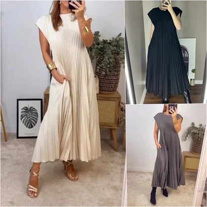 💕Women's pleated dress in solid color👗 - MYSTERYBOXS