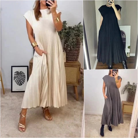 💕Women's pleated dress in solid color👗