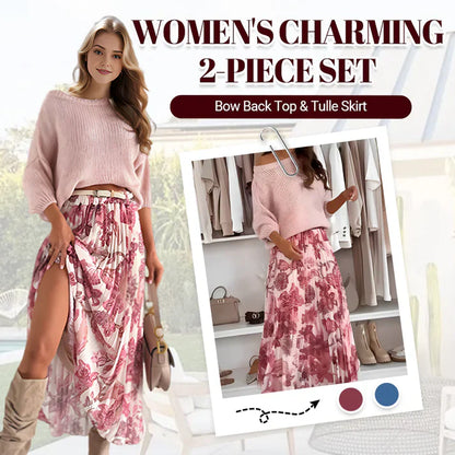 🌸Crew Neck Top & Printed Belted Skirt Set - MYSTERYBOXS