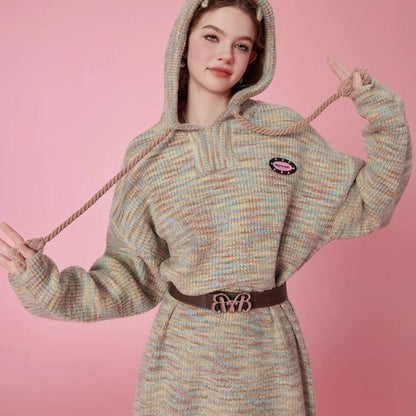 Autumn and winter colorful hooded sweater dress - MYSTERYBOXS
