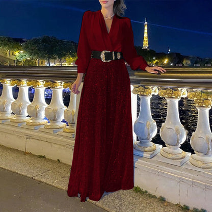 Sequined Long-Sleeve One-Piece trousers Set - MYSTERYBOXS