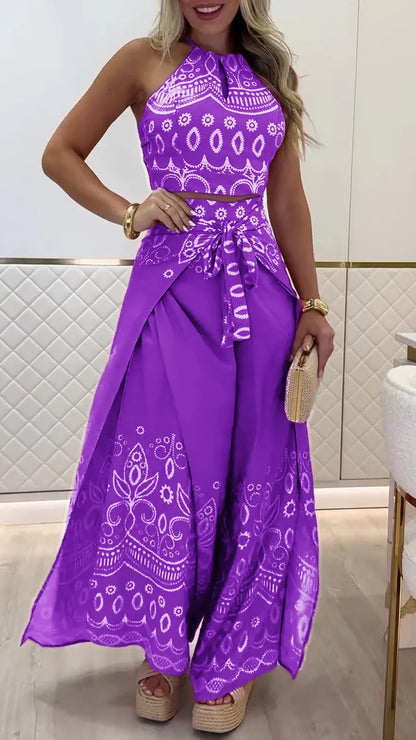 Women's Vintage Printed Holiday Casual Three-Piece Suits - MYSTERYBOXS