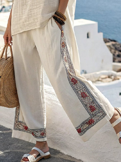 Women Summer Loose Casual Printed Elastic Waist Pants Set - MYSTERYBOXS
