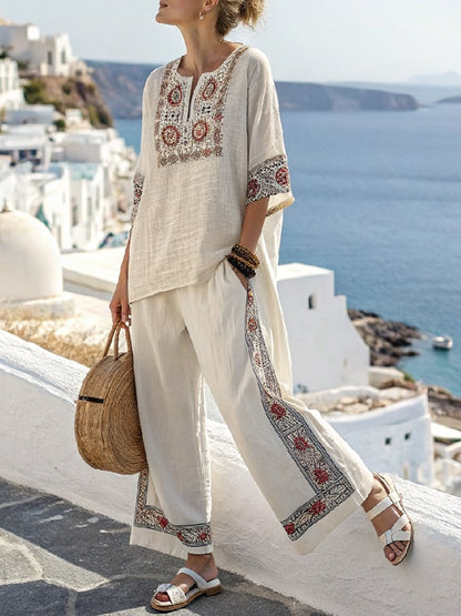 Women Summer Loose Casual Printed Elastic Waist Pants Set - MYSTERYBOXS