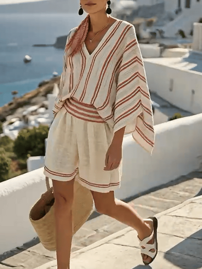 Women Summer Loose Striped Holiday Shorts Set - MYSTERYBOXS