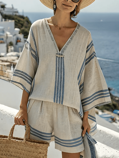 Women Summer Loose Striped Holiday Shorts Set - MYSTERYBOXS