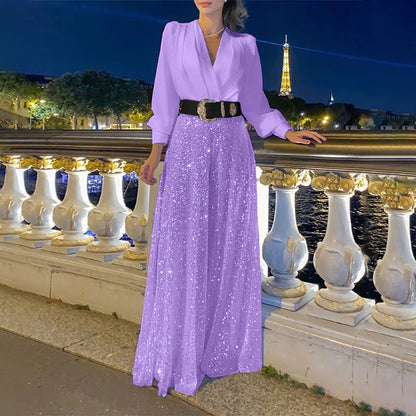 Sequined Long-Sleeve One-Piece trousers Set - MYSTERYBOXS