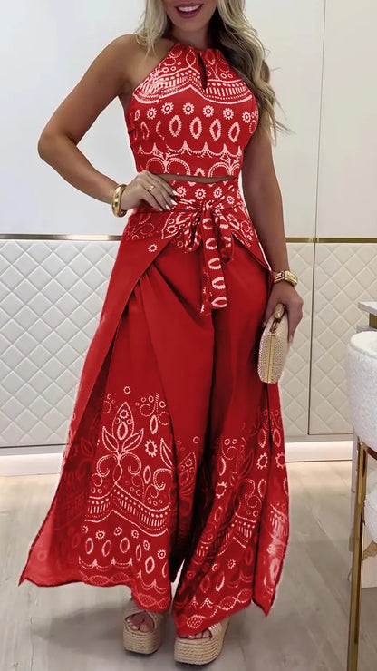Women's Vintage Printed Holiday Casual Three-Piece Suits - MYSTERYBOXS