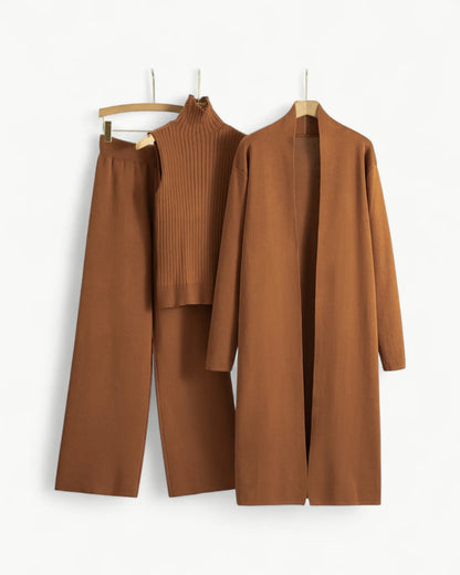 Turtle Neck Knit Tank 3-Piece Cardigan Set