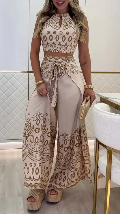 Women's Vintage Printed Holiday Casual Three-Piece Suits - MYSTERYBOXS