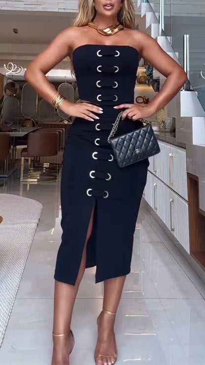 Women's Tube Top Eyelet Strap Slim Fit Elegant Suit - MYSTERYBOXS
