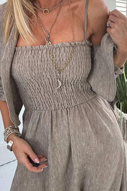 Women's Cotton and Linen Suspender Cardigan Casual Suit - MYSTERYBOXS