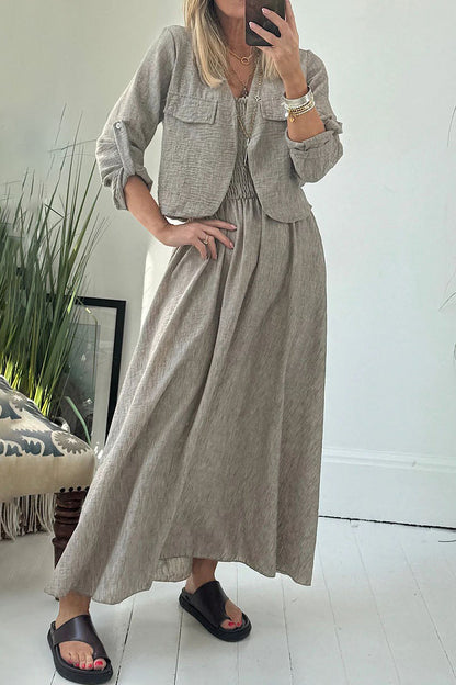 Women's Cotton and Linen Suspender Cardigan Casual Suit - MYSTERYBOXS