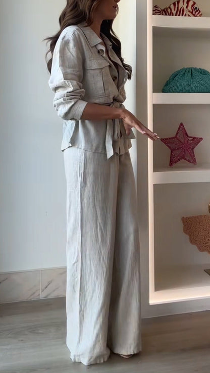 Ladies' Collar and Buckle Top+ Pants Style Commuting Suit - MYSTERYBOXS
