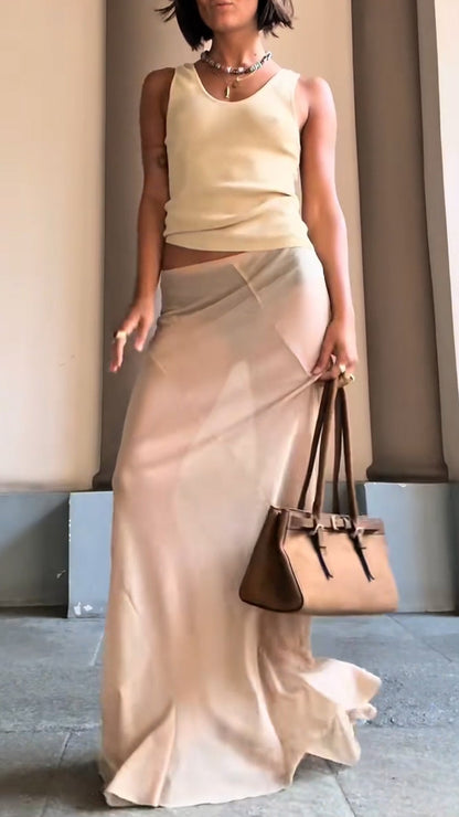 Ladies' Round Neck Vest Top+ Skirt Casual Set - MYSTERYBOXS