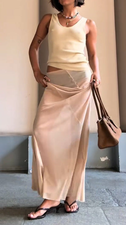 Ladies' Round Neck Vest Top+ Skirt Casual Set - MYSTERYBOXS