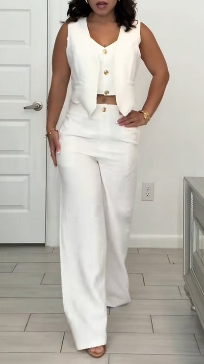 Ladies' Round Neck Fake Two-piece Top+ Pants Casual Temperament Set - MYSTERYBOXS