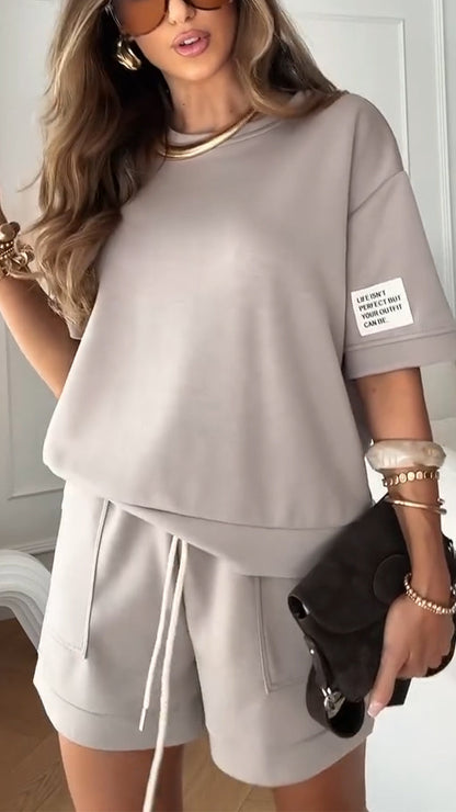 Women's Round Neck Top+ Drawstring Pants Loose Casual Suit - MYSTERYBOXS