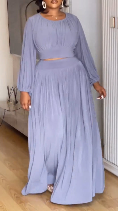 Ladies' Round Neck Top+ Skirt Casual Temperament Set - MYSTERYBOXS