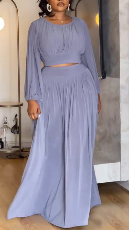 Ladies' Round Neck Top+ Skirt Casual Temperament Set - MYSTERYBOXS