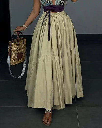 Ladies' Neck Hanging Hollow Top+ Skirt Casual Temperament Set - MYSTERYBOXS