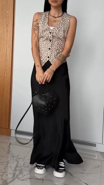 Ladies' V-neck Leopard Print Top+ Skirt Casual Temperament Set - MYSTERYBOXS