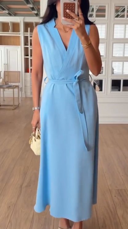 Ladies' V-neck and Waist Cinching Temperament Leisure Dress - MYSTERYBOXS