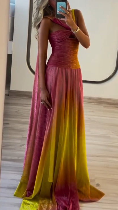 Ladies' Strapless Gradient Contrasting Elegant Temperament Evening Dress - MYSTERYBOXS