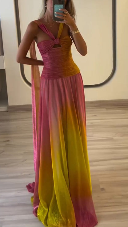 Ladies' Strapless Gradient Contrasting Elegant Temperament Evening Dress - MYSTERYBOXS