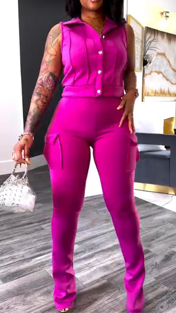 Ladies' Collar Patchwork Top+ Pants Casual Set - MYSTERYBOXS