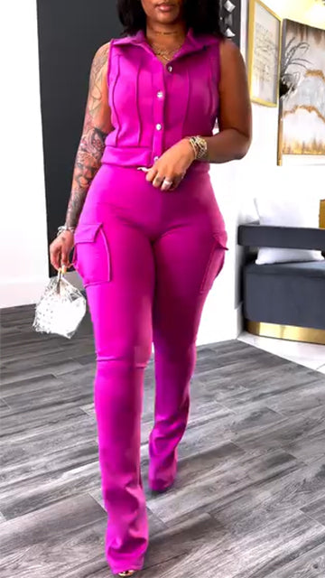 Ladies' Collar Patchwork Top+ Pants Casual Set - MYSTERYBOXS