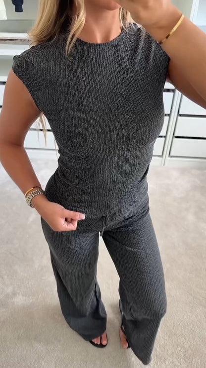 Ladies' Round Neck Solid Color Casual Suit - MYSTERYBOXS