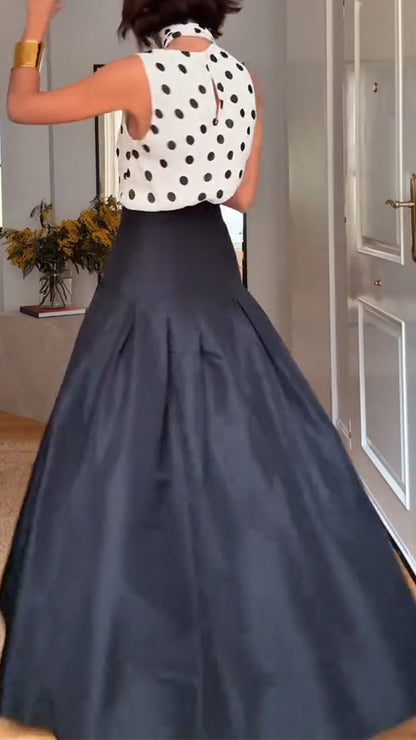 Ladies' Round Neck Polka Dot Top+ Skirt with Casual Temperament Suit - MYSTERYBOXS