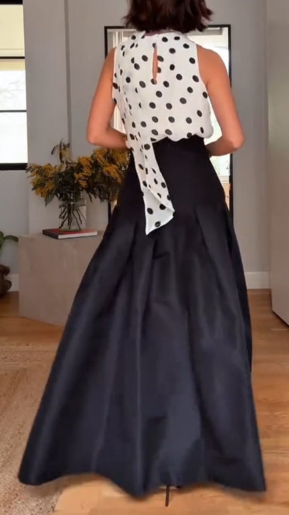 Ladies' Round Neck Polka Dot Top+ Skirt with Casual Temperament Suit - MYSTERYBOXS