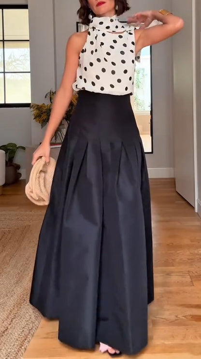 Ladies' Round Neck Polka Dot Top+ Skirt with Casual Temperament Suit - MYSTERYBOXS