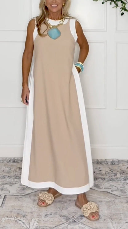 Ladies' Round Neck Patchwork Slit Long Skirt+ Shorts Casual Set - MYSTERYBOXS