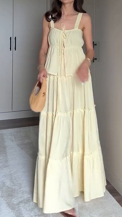 Ladies' Spaghetti Strap Patchwork Top+ Skirt Casual Set - MYSTERYBOXS
