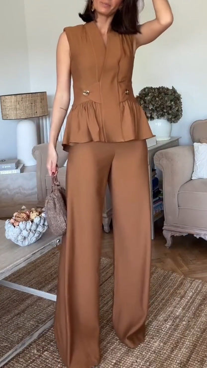 Women's V-neck Waist Sleeveless Casual Commuter Suit - MYSTERYBOXS