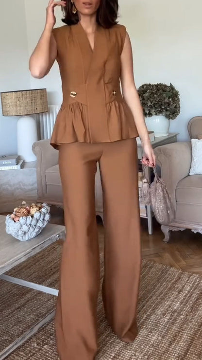 Women's V-neck Waist Sleeveless Casual Commuter Suit - MYSTERYBOXS