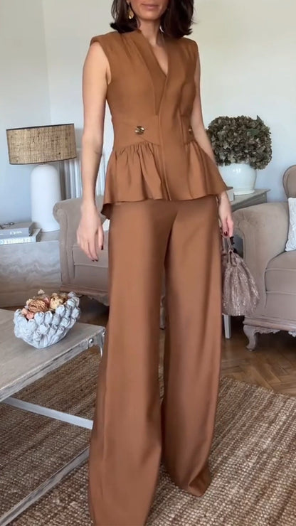 Women's V-neck Waist Sleeveless Casual Commuter Suit - MYSTERYBOXS