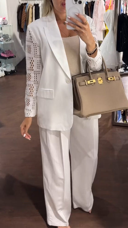 Women's Lapel Hollow Stitching Sleeve Casual Suit - MYSTERYBOXS
